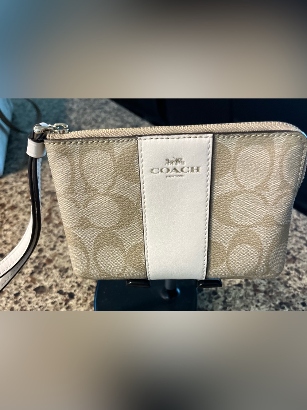 Coach Beige Signature Canvas Crossbody with White Leather Trim